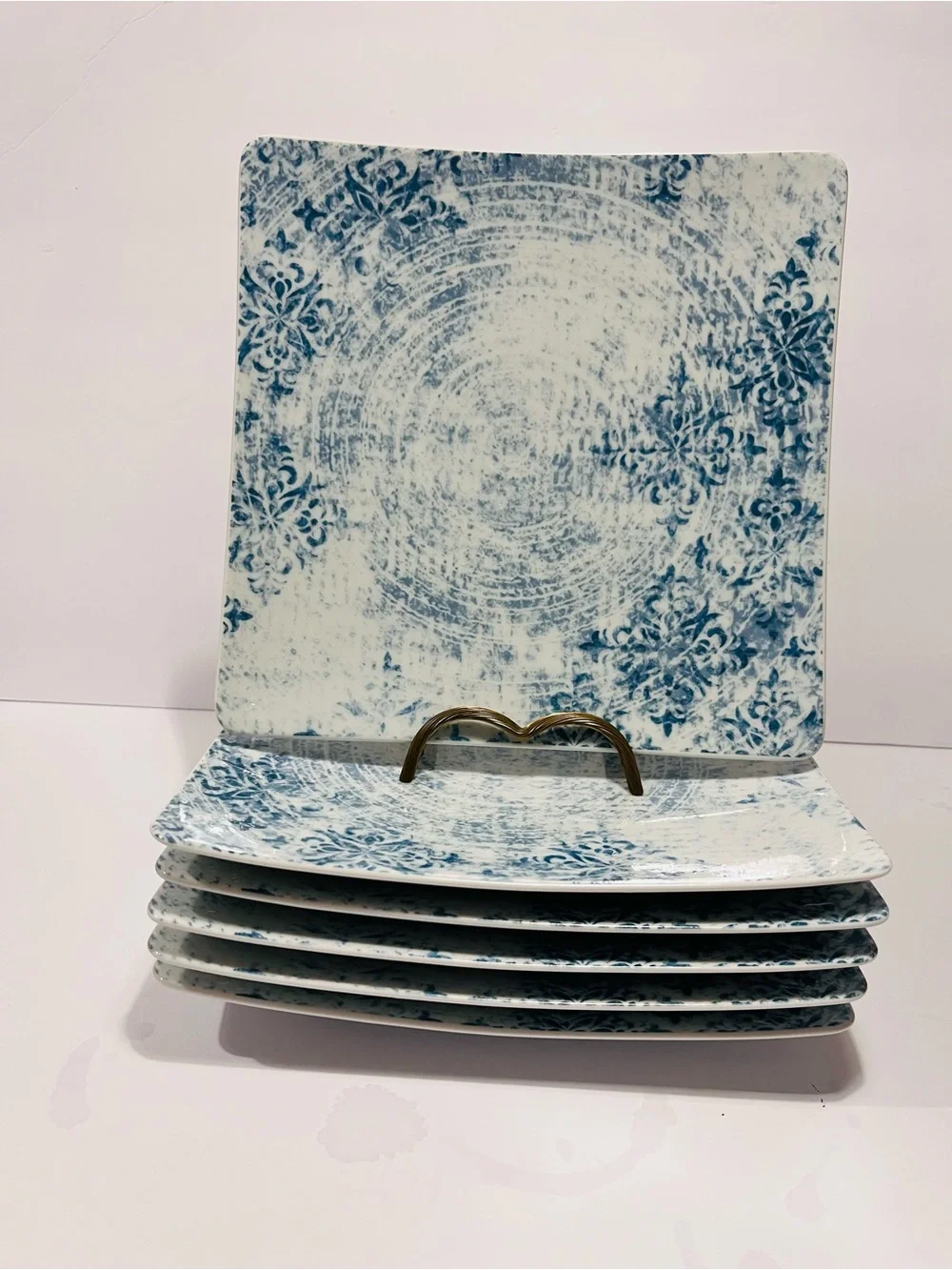 Schonwald Shabby Chic Blue Square Dinner Plates Set of 6 Made in Germany